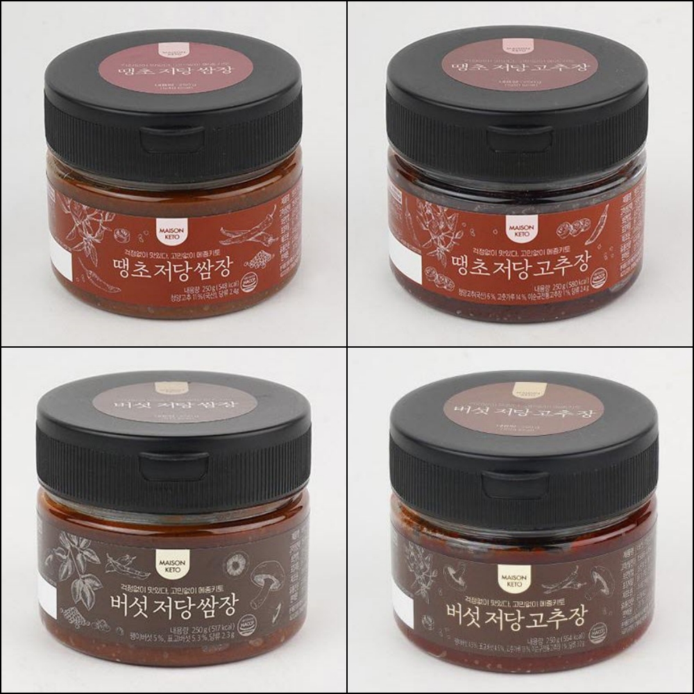 이순규 명인 저당장류 4종세트(땡초저당쌈장+땡초저당고추장+버섯저당쌈장+버섯저당고추장) 각 250g