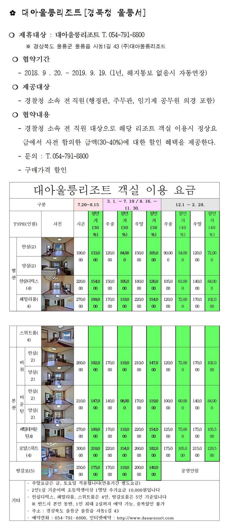 대아울릉리조트 상세 할인 정보