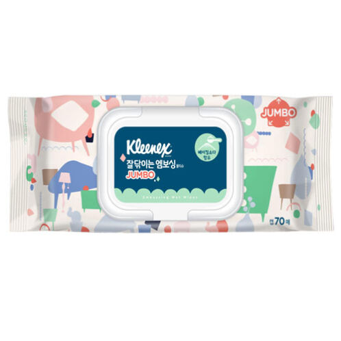 [크리넥스] 잘 닦이는 엠보싱 점보 물티슈 캡형70매x4
