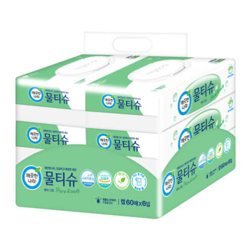 [깨끗한나라] 퓨어그린 물티슈 캡형60매*4입x6