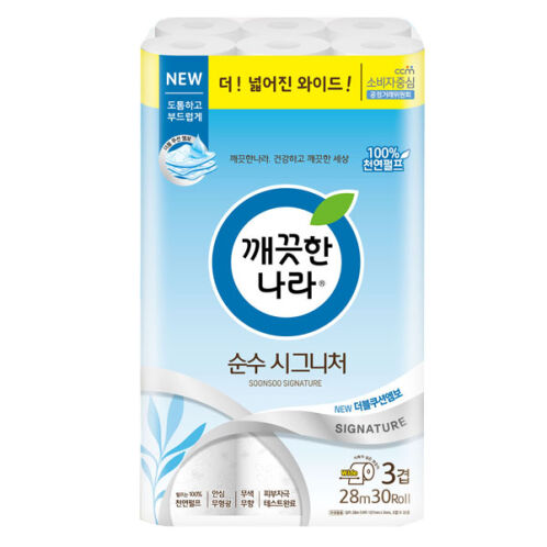 [깨끗한나라] 순수시그니처와이드 3겹 28m 30롤 [107mm 광폭]