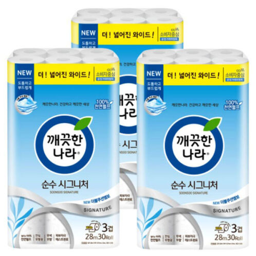 [깨끗한나라] 순수시그니처와이드 3겹 28m 30롤 [107mm 광폭]