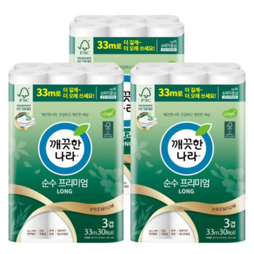 [깨끗한나라] 순수프리미엄 3겹 33m 30롤