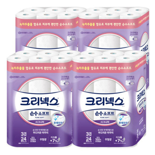 [크리넥스] 순수소프트 3겹 26m 24롤*4팩