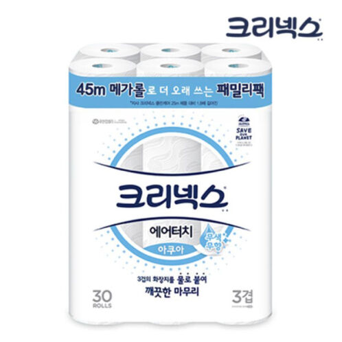 [크리넥스] 에어터치 아쿠아 메가롤 3겹 45m 30롤