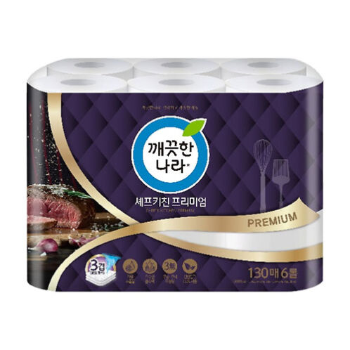 [깨끗한나라] 셰프 프리미엄 3겹 키친타올 130매x6롤x4팩