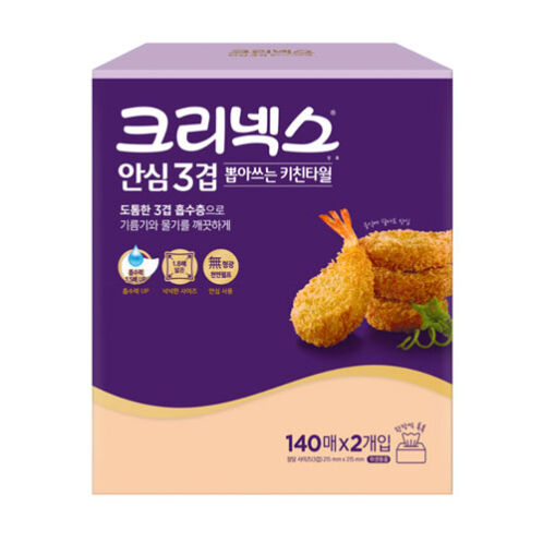 [크리넥스] 안심 3겹 뽑아쓰는 키친타올 140매x2입x4팩